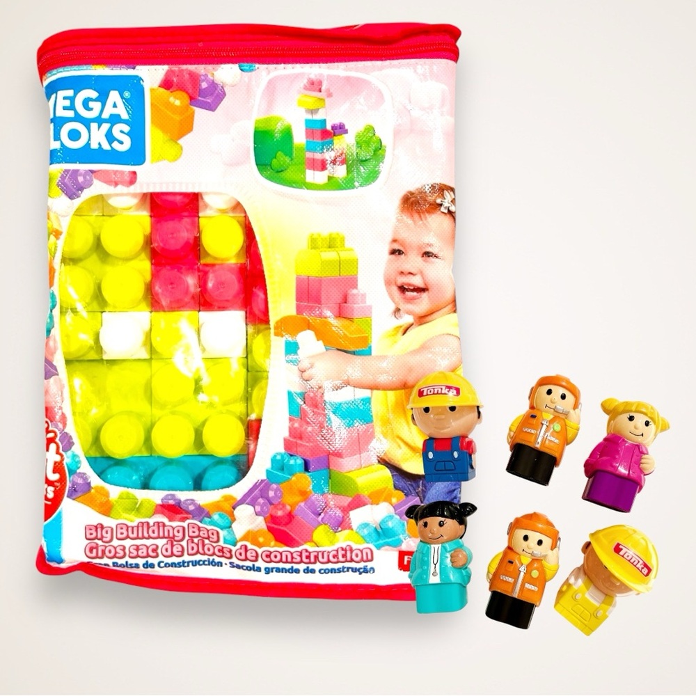 Mega Bloks First Builders Big Building Bag + 6 Mega Bloks Figures